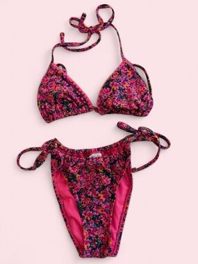 wild fable Pink Floral Tie-Side Triangle Bikini